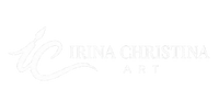 A very light gray to white logo reading 'IRINA CHRISTINA ART' with a stylized script 'IC' on a plain white background.